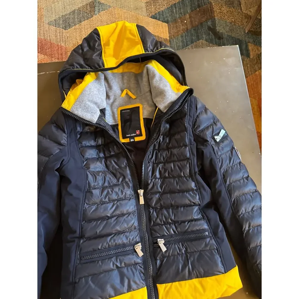 Toni Sailer Women Black Yellow Ski Suit Set Jacket  Pants Size 6 36 EU Alpine